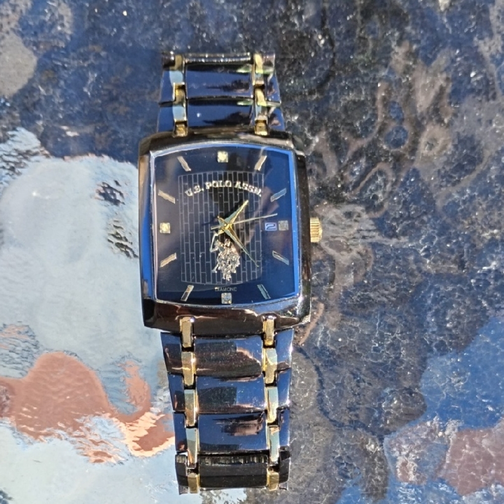 U.S. Polo Assn. Navy and Gold Rectangular Watch